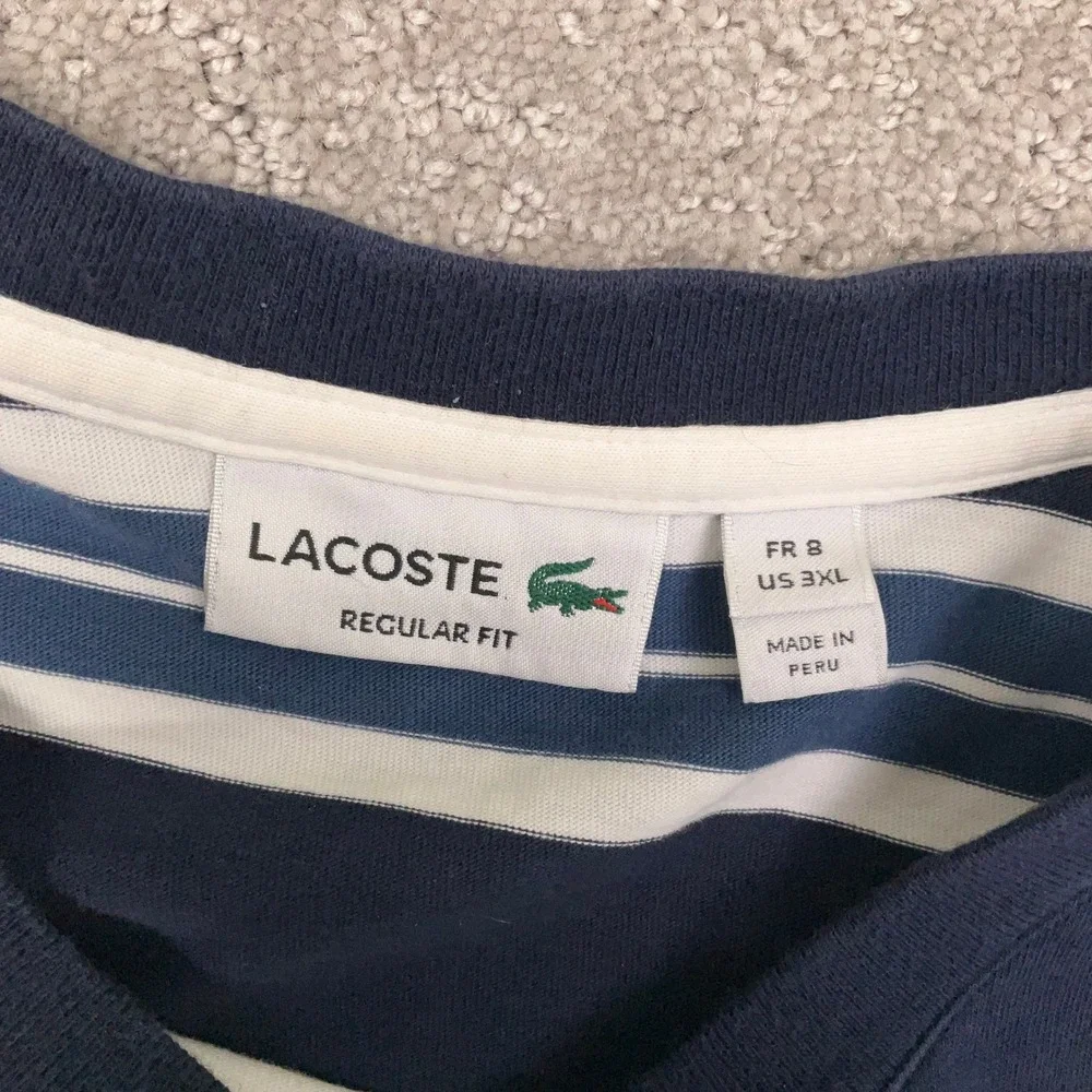 Lacoste T-Shirt Mens 8/3XL Navy Blue Stripe Long Sleeve Regular Fit‎ Preppy
